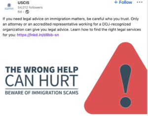 USCIS warning about immigration scams